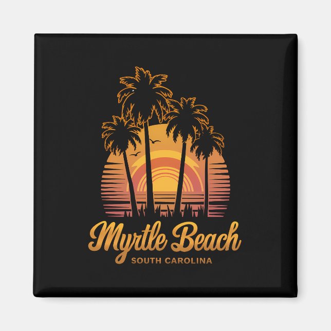 Imán Atardecer Retro Palma Sur Carolina Myrtle Beach (Frente)