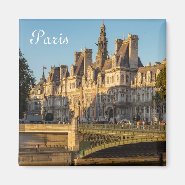Imán Atardecer sobre el Hotel de Ville en París, Franci (Frente)