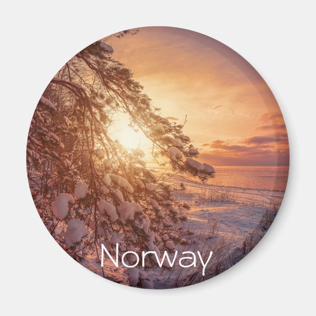 Imán Atardecer sobre el mar y el pino nevado (Frente)