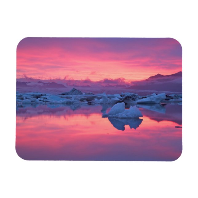 Imán Atardecer sobre la laguna del glaciar de Jokulsarl (Horizontal)