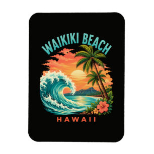 Imán Atardecer tropical en la playa Waikiki Hawaii