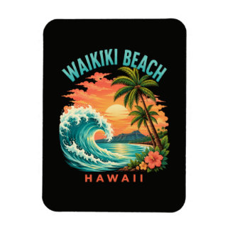 Imán Atardecer tropical en la playa Waikiki Hawaii