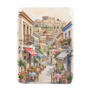 Imán Atenas encantadora calle Grecia acuarela