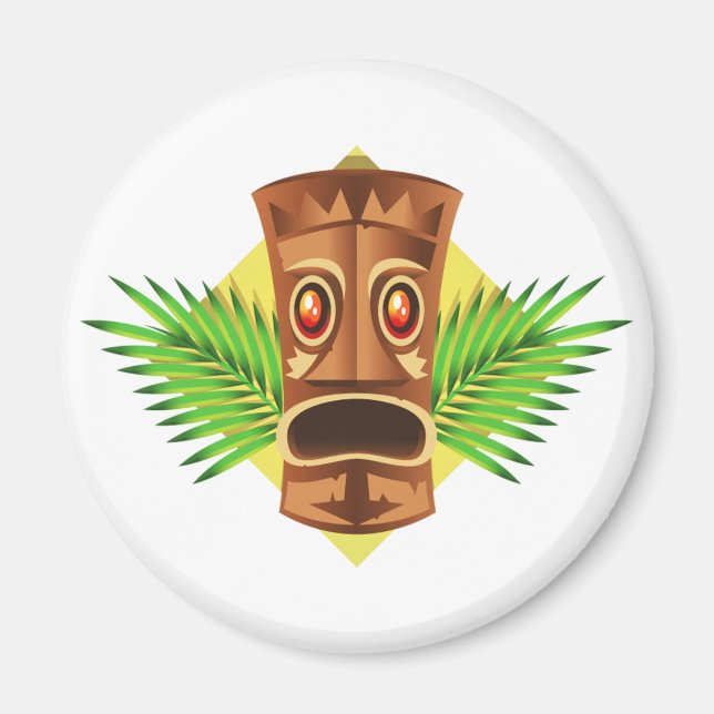 Imán Aterradora Estatua Tropical Tiki Con Palmeras (Frente)