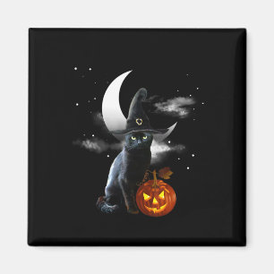 Imán Aterrorífico Halloween Negro Cat Witch Gorra Y Cal