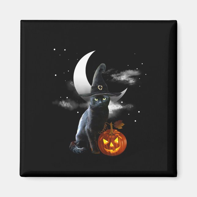 Imán Aterrorífico Halloween Negro Cat Witch Gorra Y Cal (Frente)
