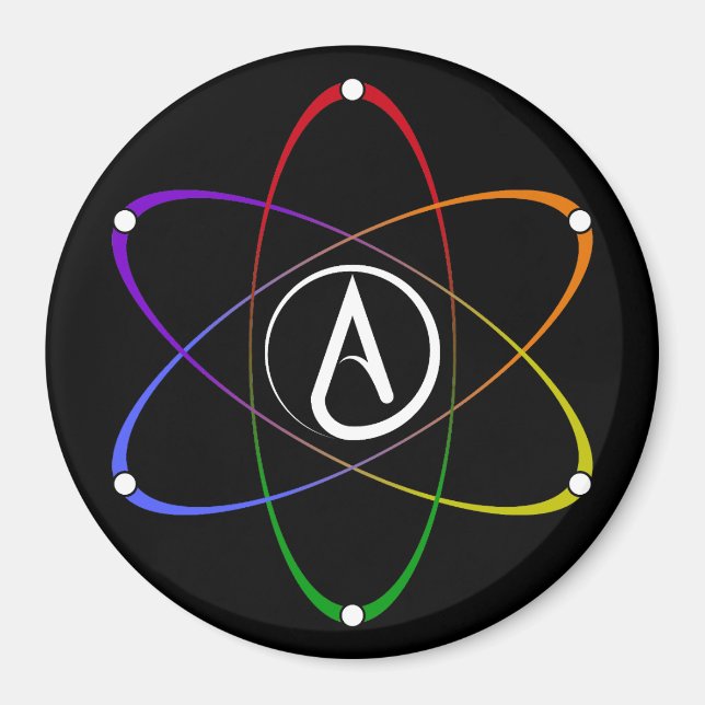 Imán Atheist Atom Symbol Rainbow White (Frente)