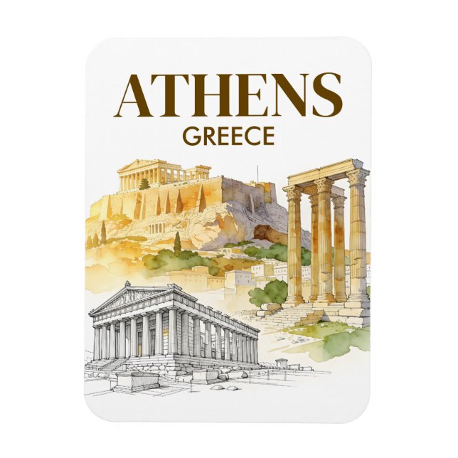 Imán Athens Greece Acropolis Watercolor Sketch Travel (Vertical)