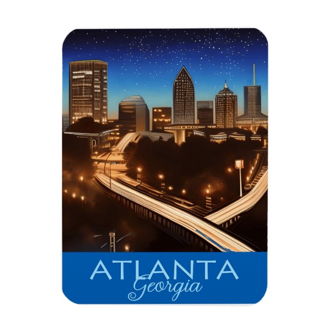 Imán Atlanta Georgia Skyline Blue and Gold Evening (Vertical)