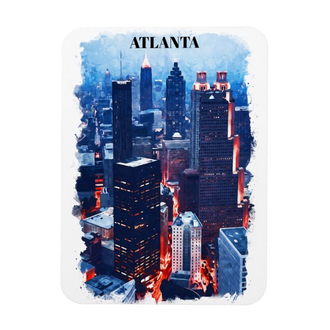 Imán Atlanta Georgia Skyline City View Watercolor