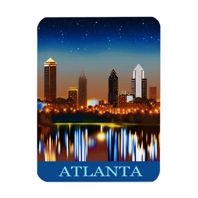 Imán Atlanta Skyline por noche con reflexiones (Vertical)