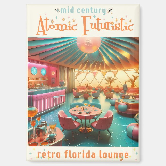 Imán Atomic Futuristic Retro Florida Lounge (Anverso)
