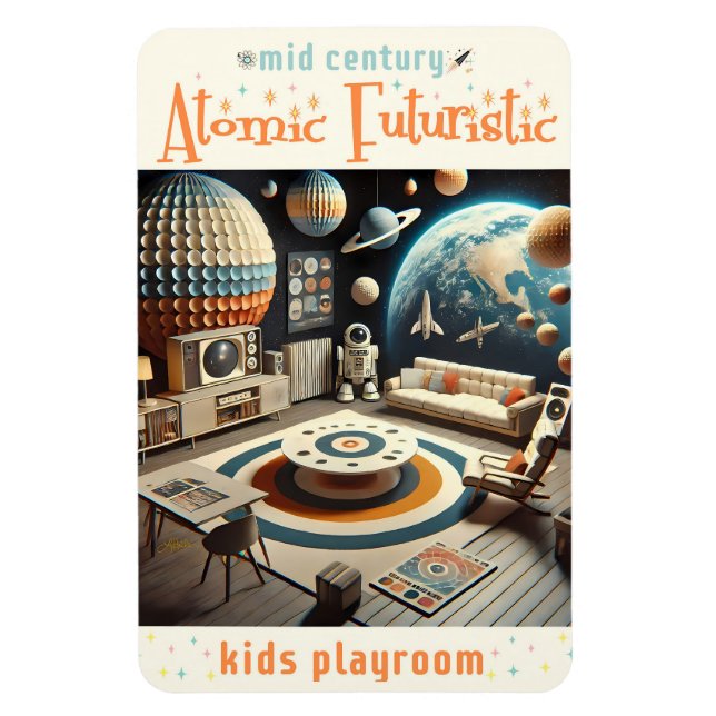 Imán Atomic Futuristic Space Age Kids Playroom (Vertical)