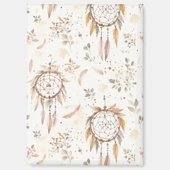 Imán Atrapasueños Plumas Boho Crema (Anverso)