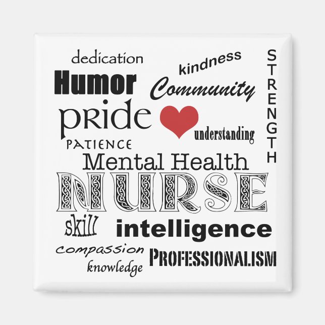 Imán Atributos de enfermero de salud mental - Negro sob (Frente)