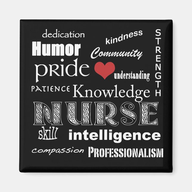 Imán Atributos del Orgullo de Enfermería-Negro y Blanco (Frente)