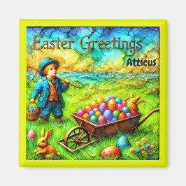 Imán ATTICUS ~ VINTAGE EASTER Boy ~ Eggs de Pascua ~