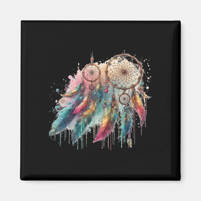 Imán attrapes-rêves et plumes multicolores (Frente)