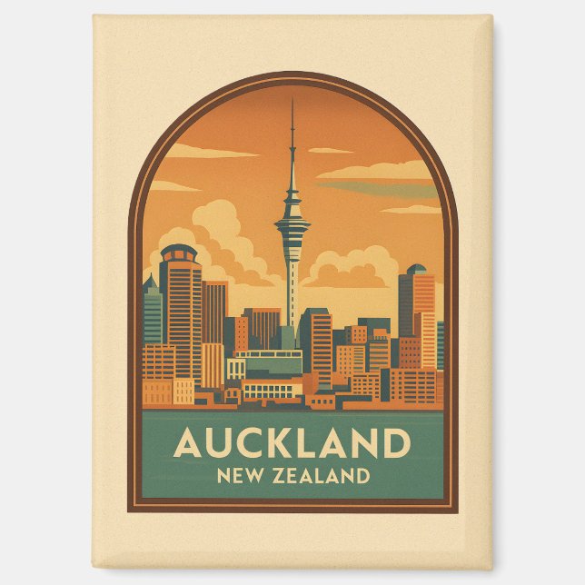 Imán Auckland New Zealand City Retro (Anverso)