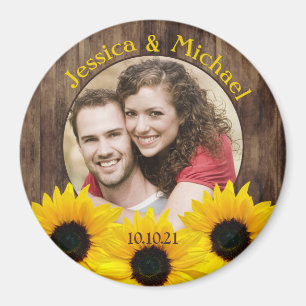Imán Audaz boda de fotos de madera de girasol Salva la 