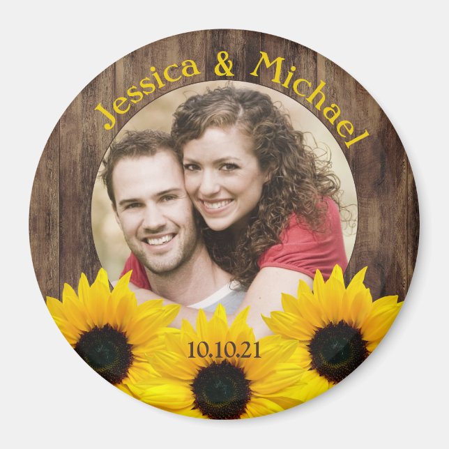 Imán Audaz boda de fotos de madera de girasol Salva la  (Frente)