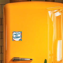 Imán Audaz Boho Groovy Retro Azul Ondulado