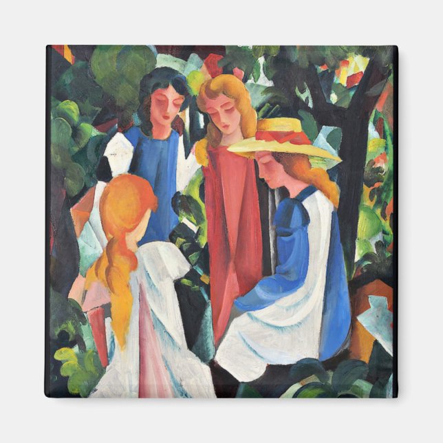 Imán August Macke pintura colorida, cuatro Chicas (Frente)