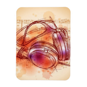 Imán Auriculares en un fondo y notas de la acuarela