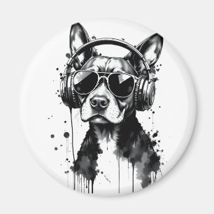 Imán Auriculares Guay Dog Mascotas cortos Tinta blanca 