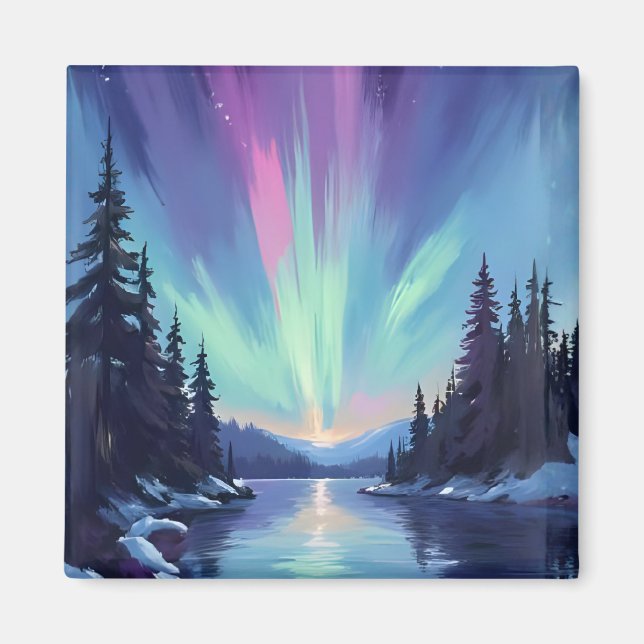 Imán Aurora Boreal | Acuarela de Luces del Norte (Frente)