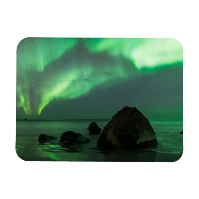 Imán Aurora boreal | Playa Lofoten Noruega (Horizontal)