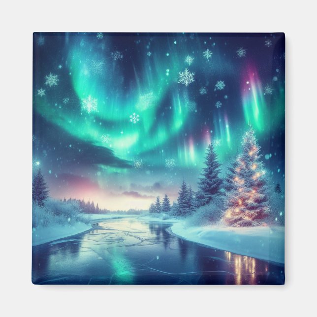 Imán aurora borealis/Navidades/invierno (Frente)