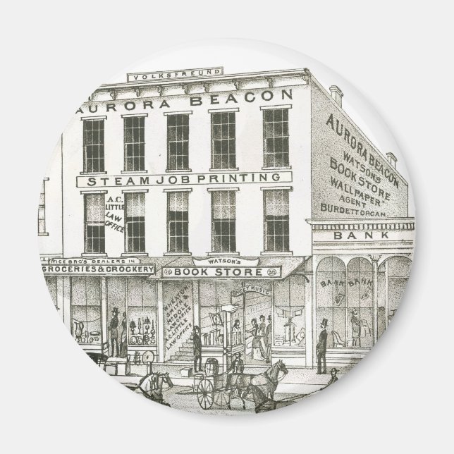 Imán Aurora Illinois Aurora Beacon News 1871 Stone Lith (Frente)