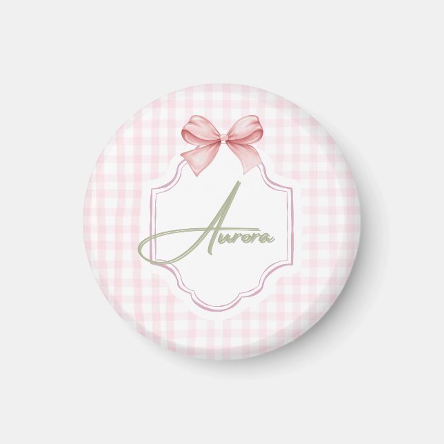 Imán Aurora Impresión personalizada de Bow rosa y Gingh (Frente)
