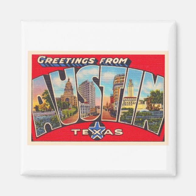 Imán Austin Texas TX Vintage Carta grande postal (Frente)