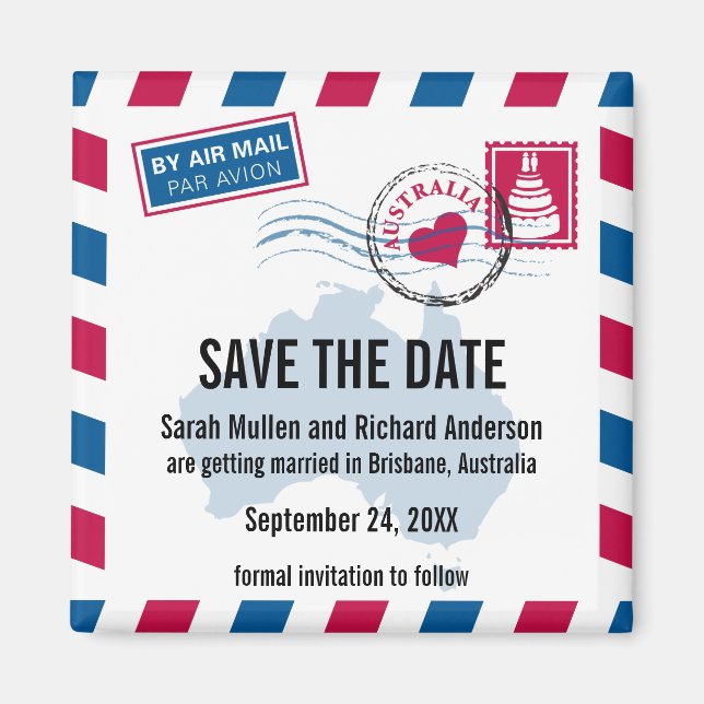 Imán Australia Air Mail Wedding Save the Date (Frente)