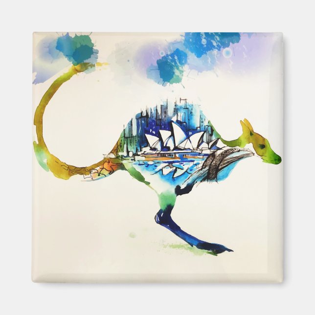 Imán Australia City Skyline Travel Love Watercolor (Frente)