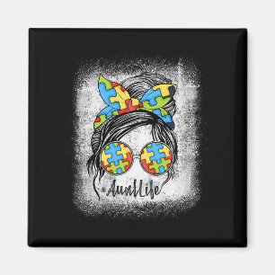 Imán Autie Aunt Life Autism Awareness Messy Bun Bleache