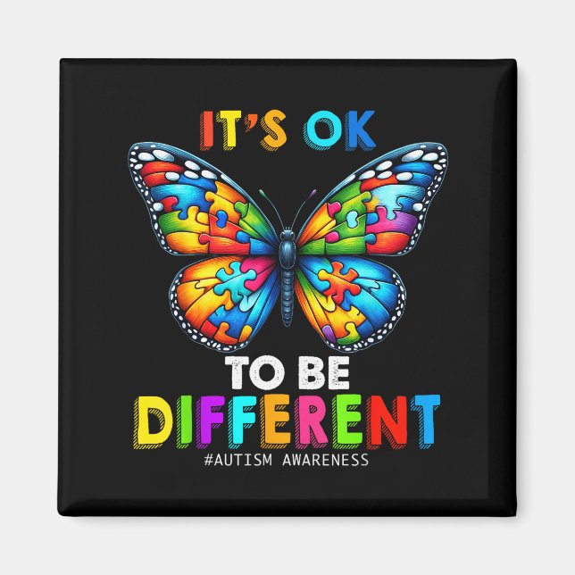 Imán Autism Awareness Butterfly Animal Its Ok To Be Dif (Frente)