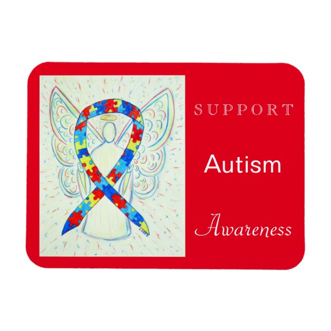Imán Autism Awareness Ribbon Angel Magnet (Horizontal)