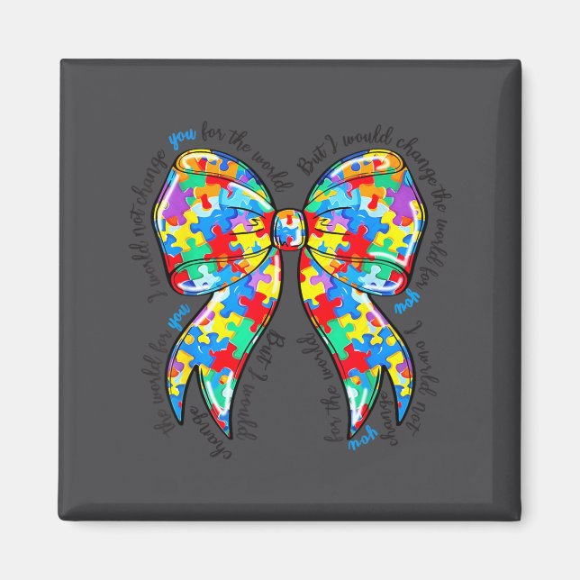 Imán Autism Coquette Bow Puzzle Autism Awareness Proud  (Frente)