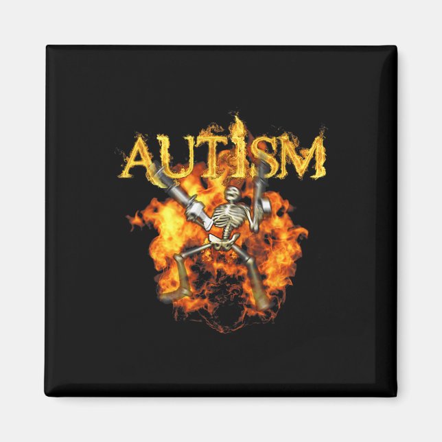 Imán Autism Skeleton Guns Funny Fire Bones Spooki (Frente)