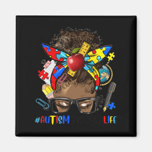 Imán Autismo Conciencia Afro Messy Bun Melanin Auti Neg
