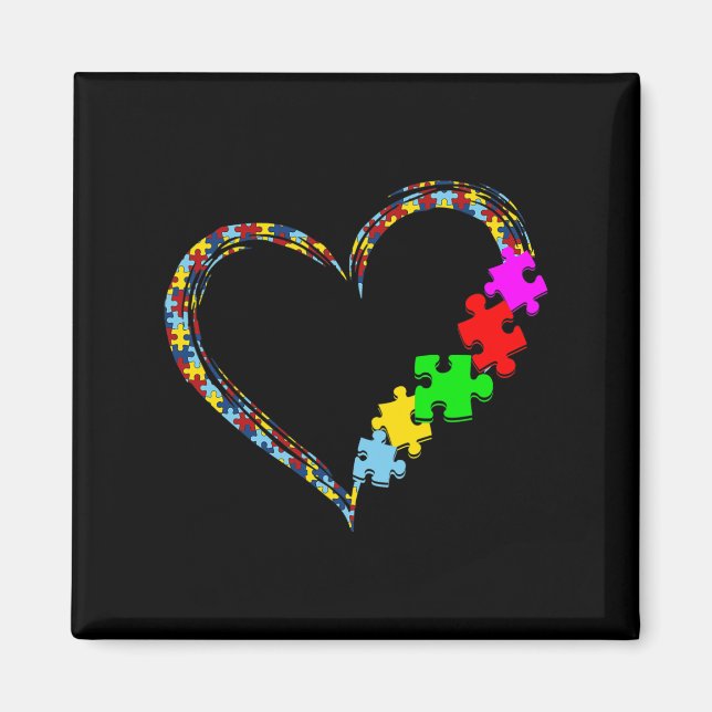 Imán Autismo Conciencia Amor Rompecabezas Corazón Pieza (Frente)