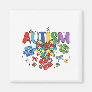 Imán Autismo Conciencia Bow Coquette Puzzle Piece Neuro