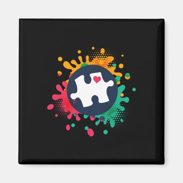 Imán Autismo Conciencia Pieza Rompecabezas Amor Apoyo a (Frente)