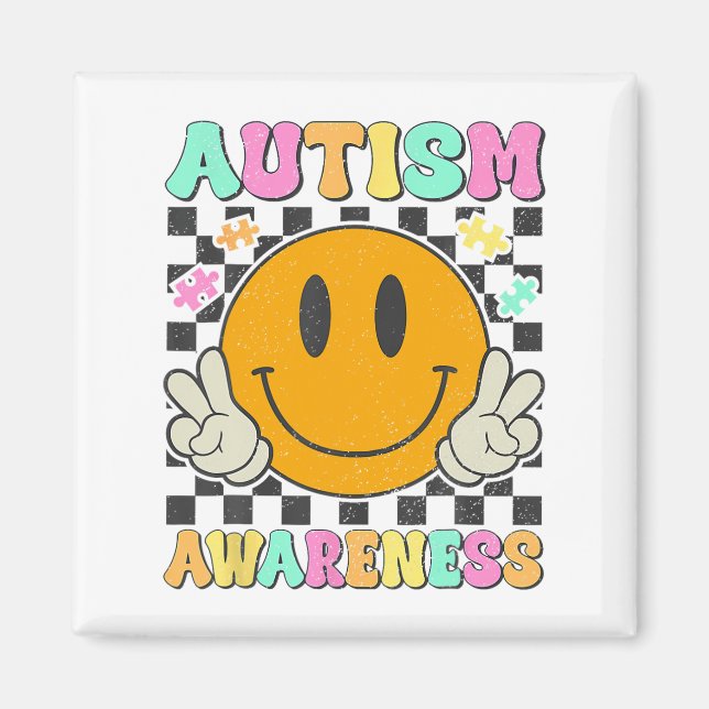 Imán Autismo Conciencia Rompecabezas Sonríe Autismo Mo (Frente)