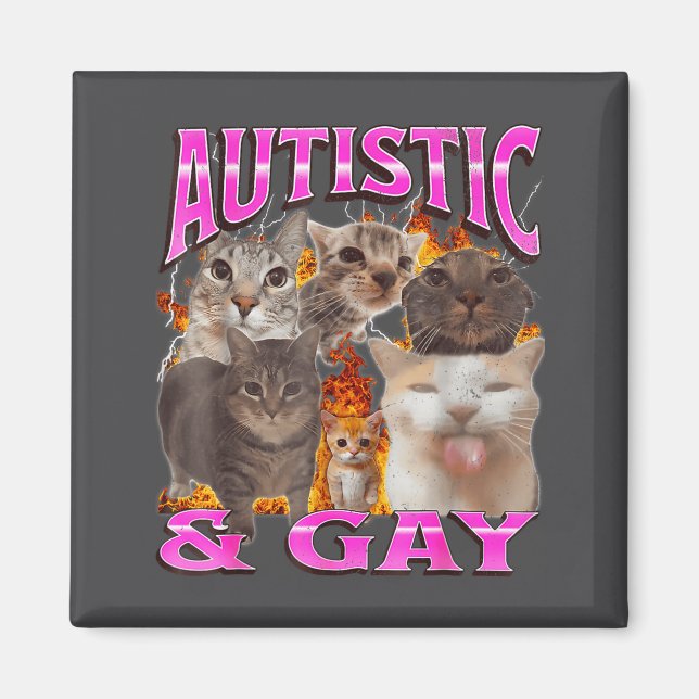 Imán Autistic And Gay Funny Cat Meme Bootleg Graphic  (Frente)