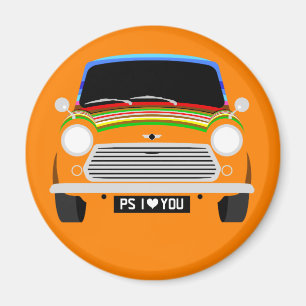 Imán Auto clásico Stripey Austin Mini Cooper