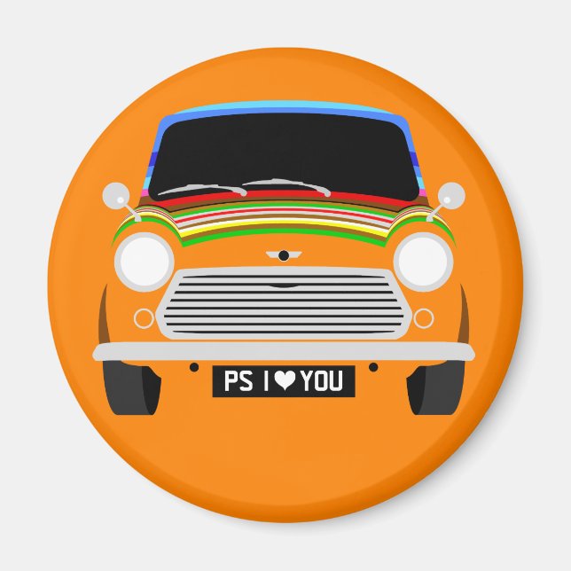 Imán Auto clásico Stripey Austin Mini Cooper (Frente)